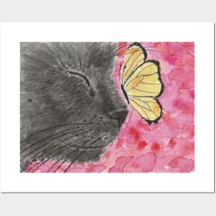 black cat face butterfly Posters and Art